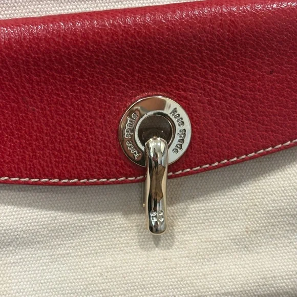 Kate Spade Red Leather & Cream Canvas Kent Stevie Shoulder Bag Satchel Sample - Picture 6 of 16